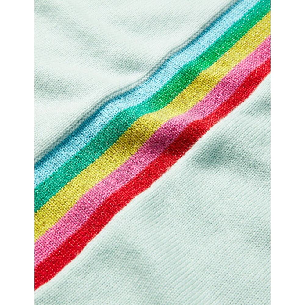 Boden | Cashmere/Wool Blend Light Blue Rainbow Back Stripe Knit Hooded Pullover - Picture 4 of 15
